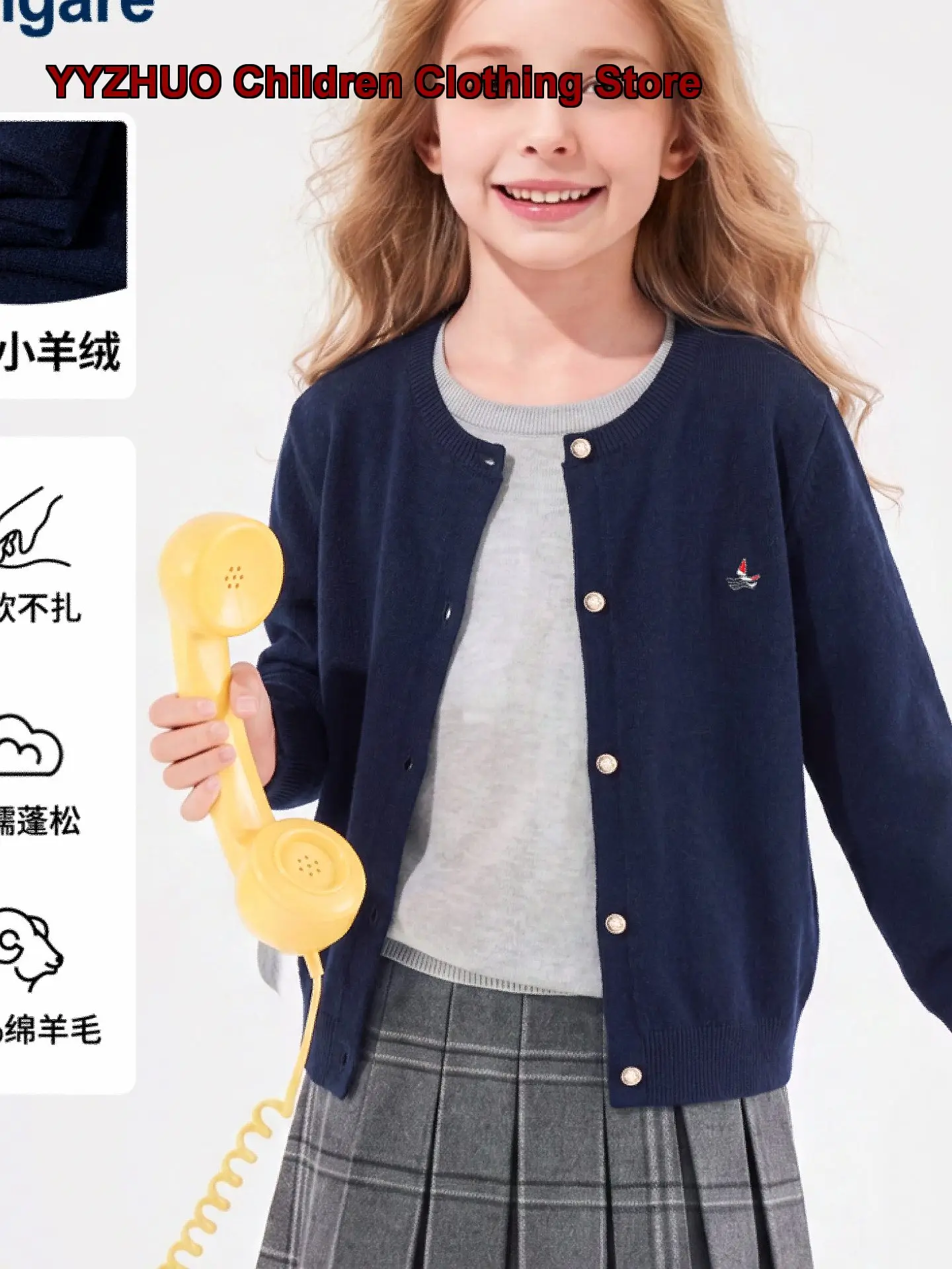 Navigare Italian Sailboat Girls Autumn Thin Knit Cardigan Jacket 2026 Older Kids