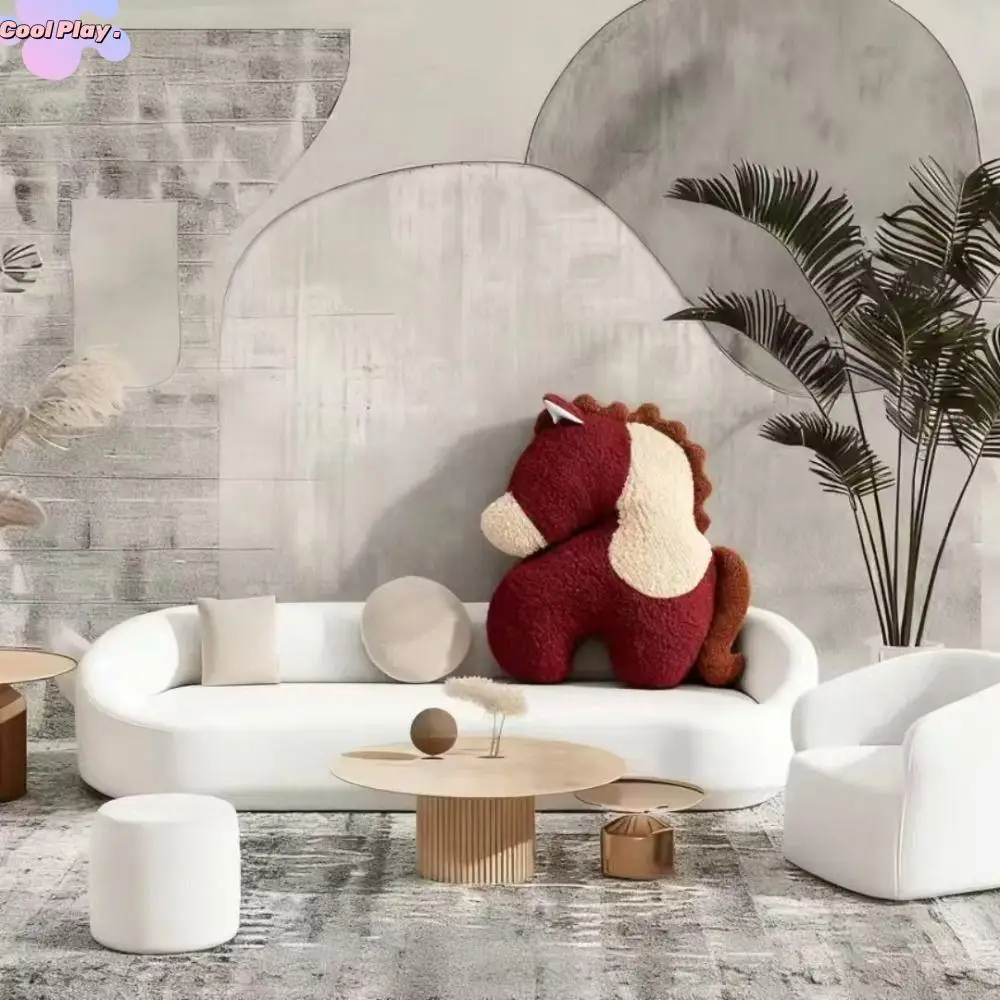 

Perfect Machine Washable Pony Plush Pillow Plush Material Cozy Soft Cute Pillow Non-Slip Bottom Red Color Soft Pillow Office Use