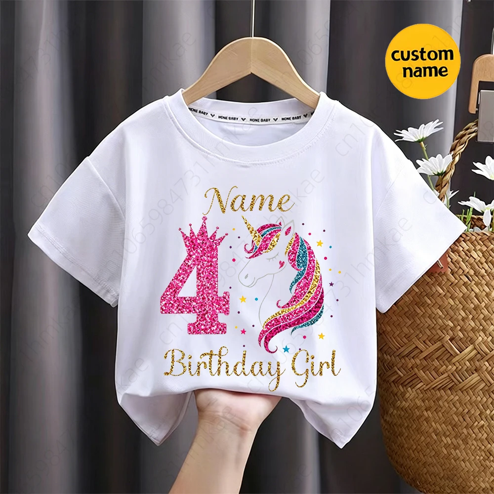 Personalisiertes Mädchen-Einhorn-T-Shirt zum 1.-12. Geburtstag für Mädchen-Partys, Kinder-T-Shirt, Baby-Einhörner-Kleidung, Oberteile, T-Shirts – Detail 8