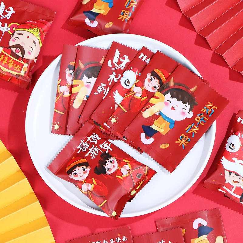 

100pcs Chinese New Year Bags For Candy Biscuit Cookies Nougat Packaging Heat Sealing Bags Party Favor Home Baking