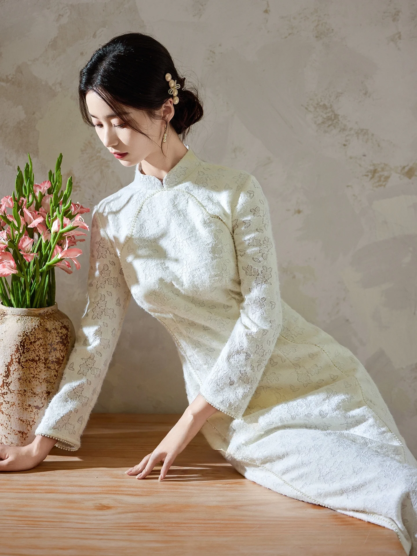 

Белое длинное платье-ципао для свадьбы, новое китайское платье для помолвки, женское модное повседневное платье, двусторонняя юбка