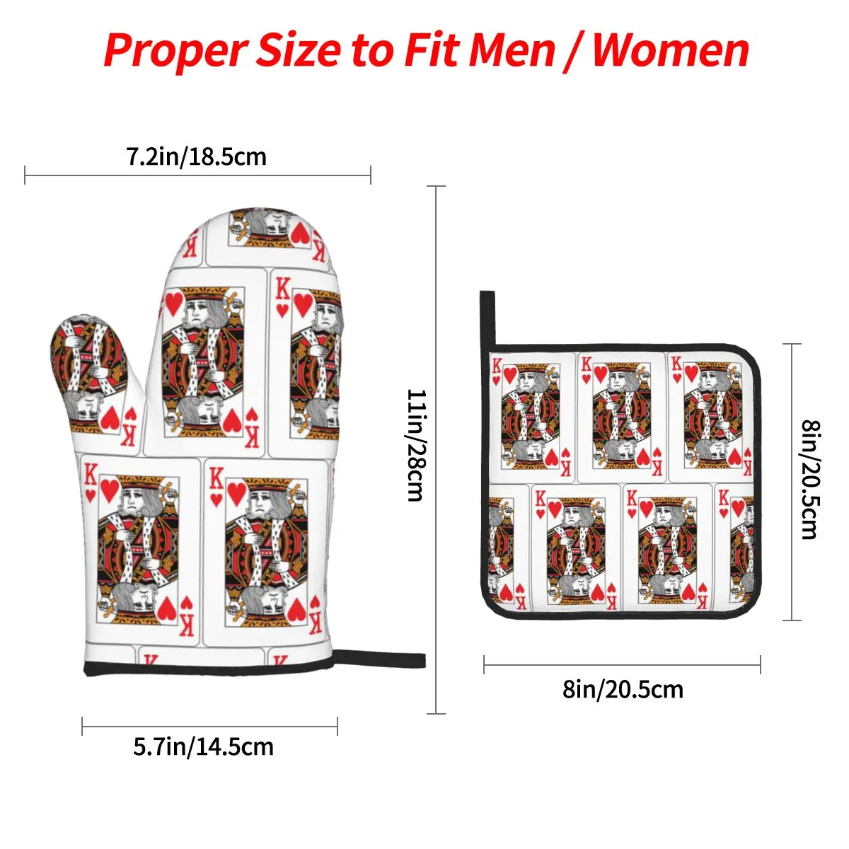 King Of Hearts Poker Playing Card Oven Mitts and Pot Holder Sets of 4 for Baking Kitchen Cooking BBQ Resistant Non-Slip Gloves