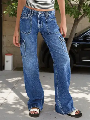 Imagen 2 del producto Pantalones de trabajo Jeans para mujer: jeans de pierna recta con múltiples bolsillos para máxima comodidad y estilo