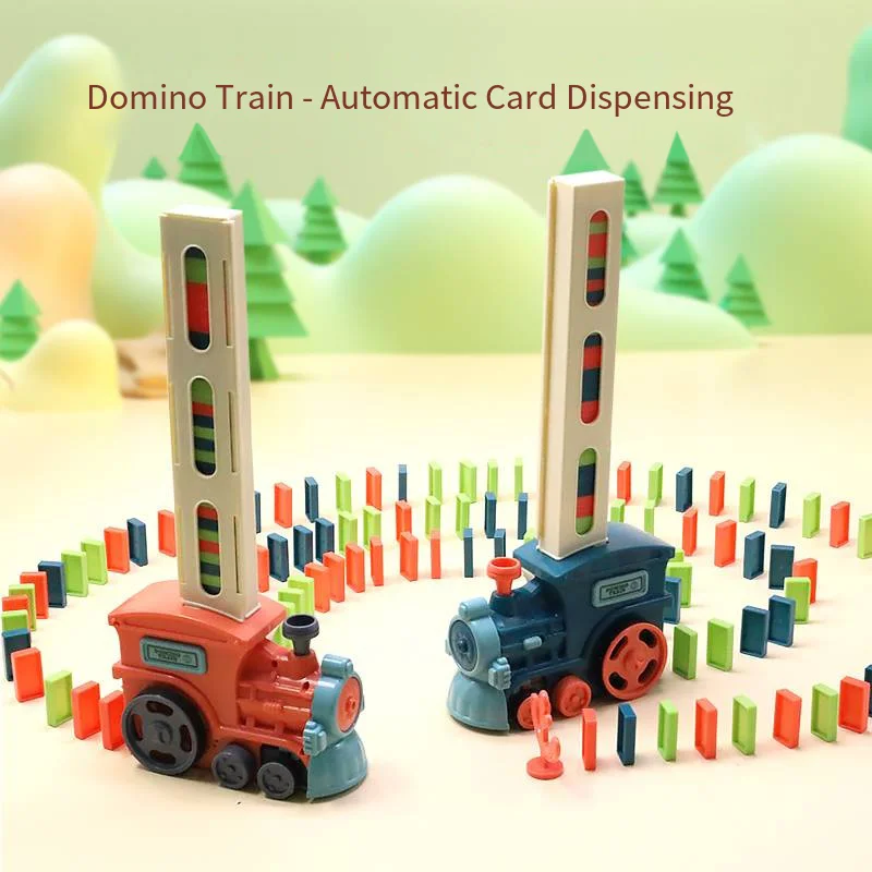 قطار الدومينو للأطفال، مجموعة الدومينو الملونة الكهربائية الأوتوماتيكية، ألعاب تعليمية كتل هدية للأولاد والبنات