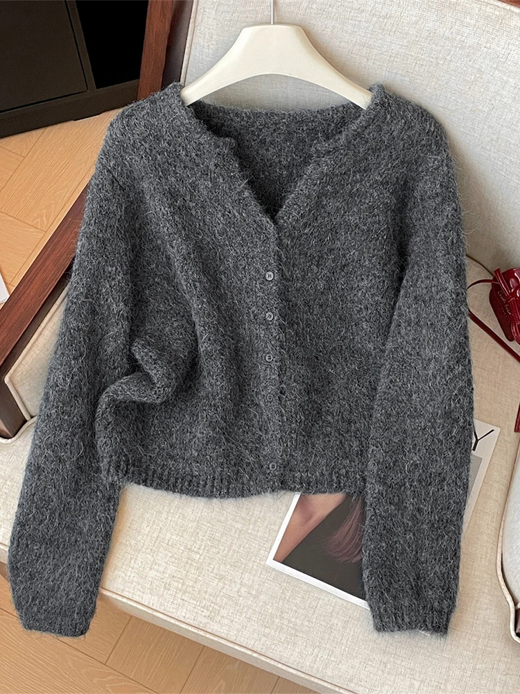 المرأة البيج سترة مريحة سترة Harajuku خمر الكورية Y2k طويلة الأكمام الخامس الرقبة الكشمير البلوزات البلوز 2000s ملابس الخريف