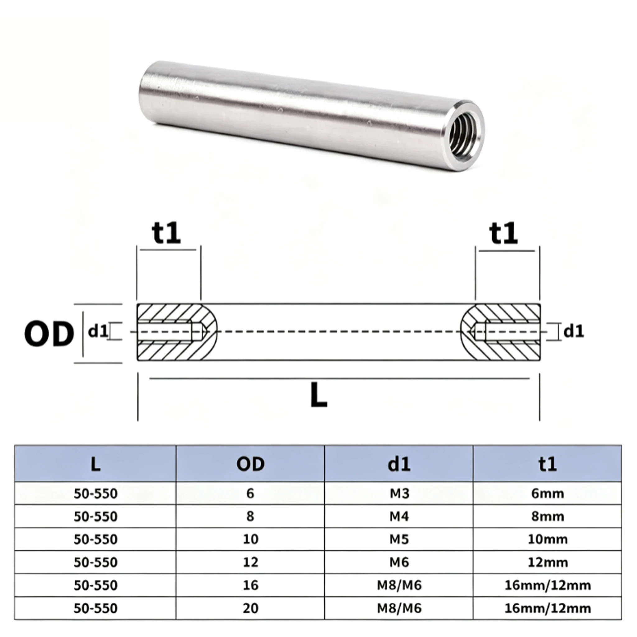 2Pcs 8mm OD Hard Chromed Linear Motion Shaft 50‑550mm M4 Thread Hole Both Ends 8mm Thread Depth Precision Guide Shaft CNC