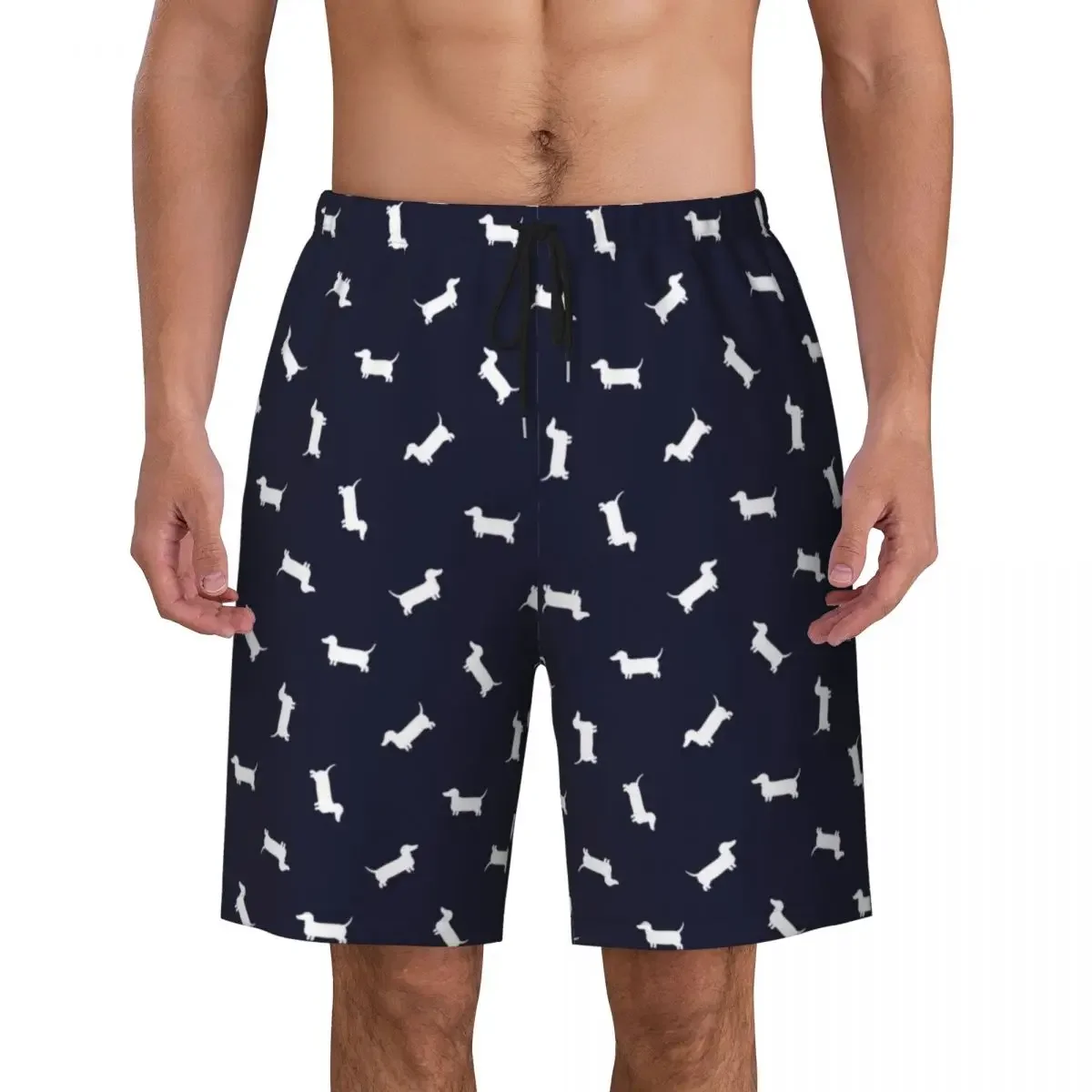 Dachshund Cartoon Pattern Mens Swim Trunks Beachwear Quick Dry Beach Board Shorts Wiener Sausage Dog Swimming Boardshorts