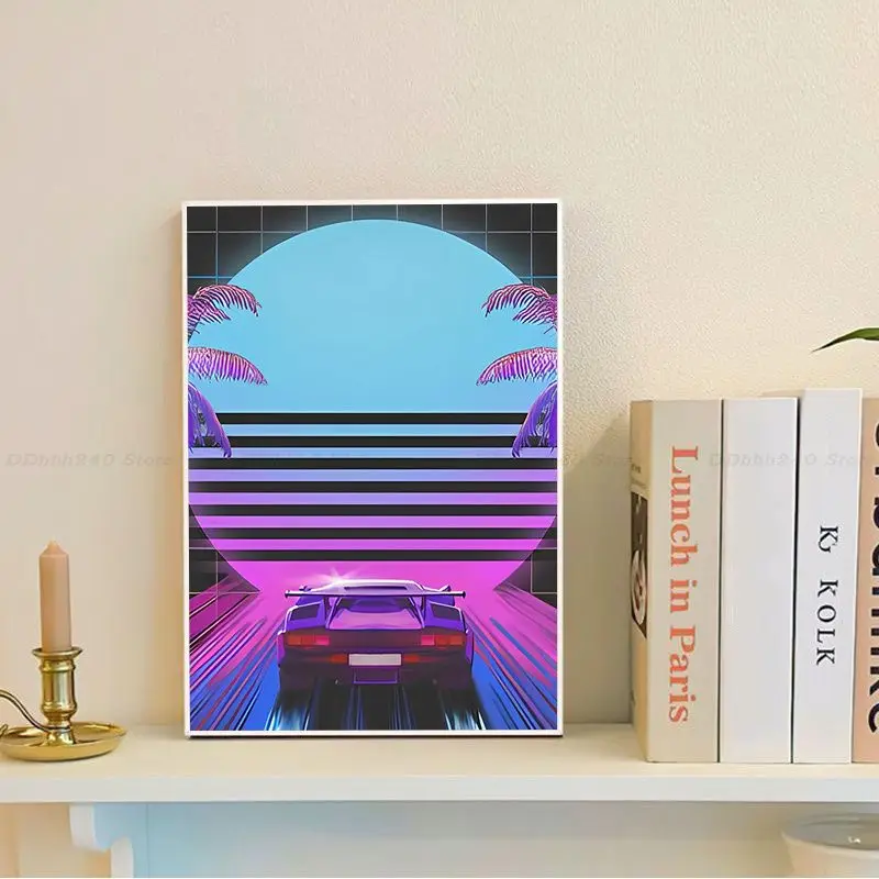 Neon Retrowave Synthwave Whitepaper Poster Decoracion Painting Wall Art White Kraft Paper Decor Art Wall Stickers