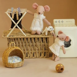 H13/15Cm Fabric Little Mouse with White Dress Parent-Child Outfit Suitable for Bdj Ob11 Dollhouse Home Decoration
