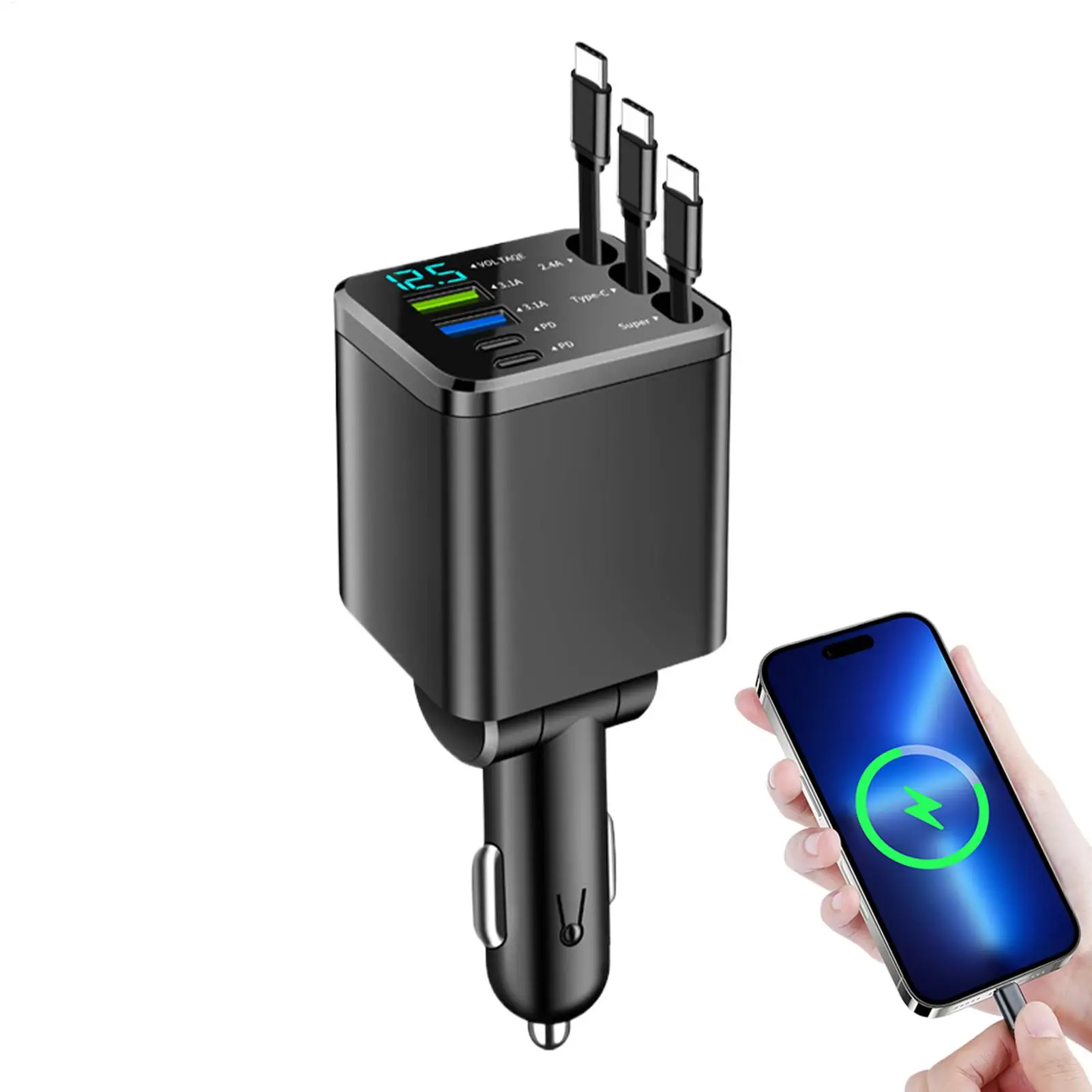 Retractable Charger for Car 102W Retractable Fast Display Adapter Car Charging Port for RV Daily Commute Adventure Truck Vehicle