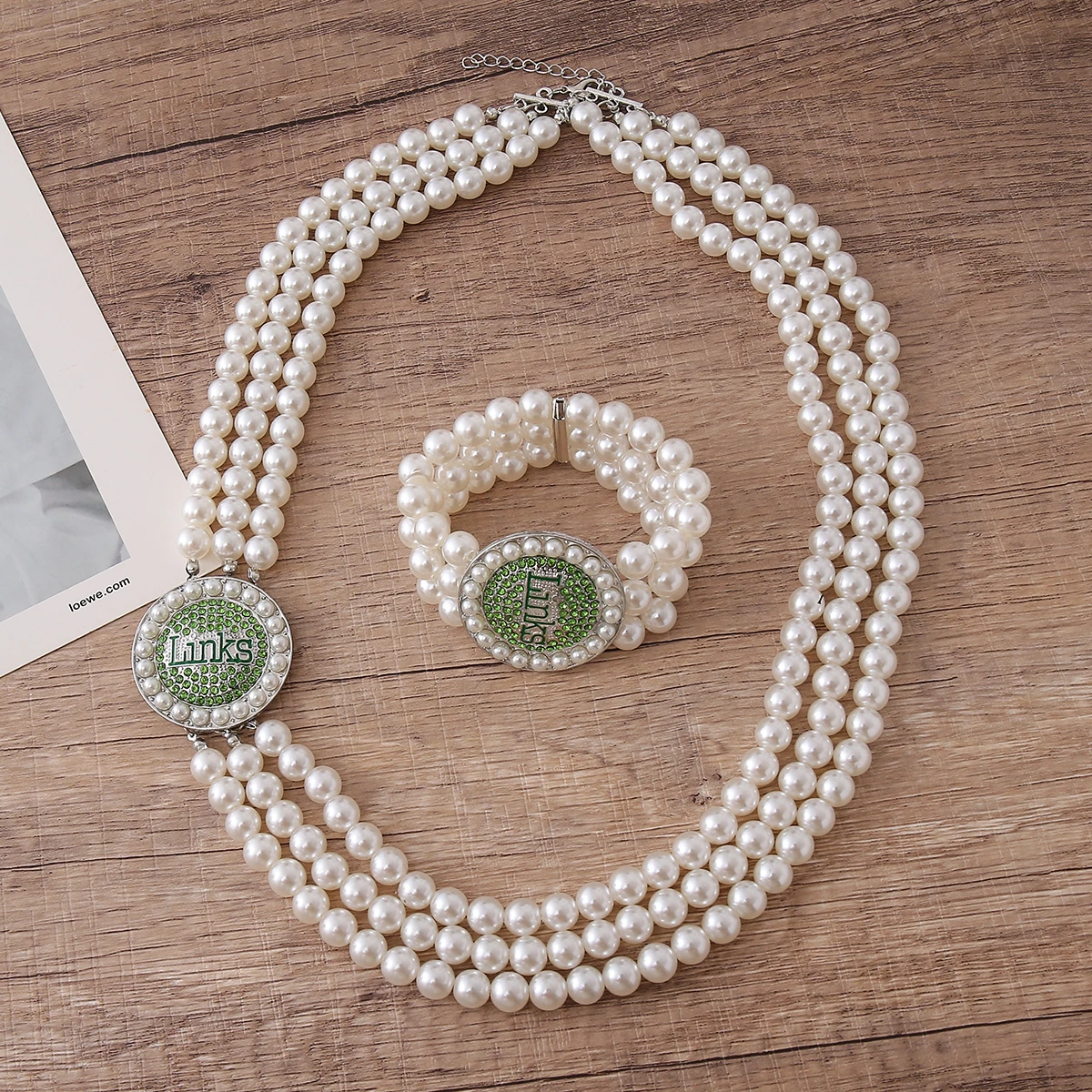 Quality Great Pearl Strand Social Club EST 1946 Incorporated Links Greek Sorority Necklaces Bracelet Set Jewelry For Women