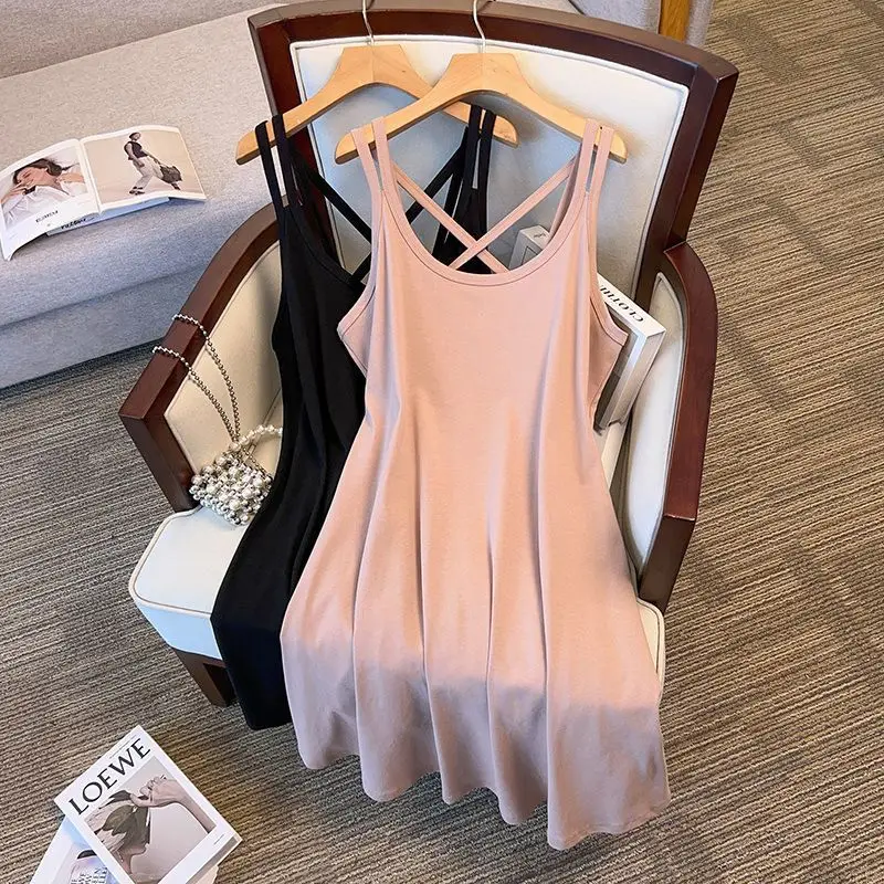 150kg extra large women's ice silk thread suspender dress chubby mm loose drape sleeveless undershirt skirt