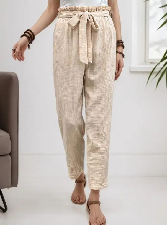 

2026 New Women's Wide Leg Casual Pants with Adjustable Tie and Smooth Strap Straight Leg