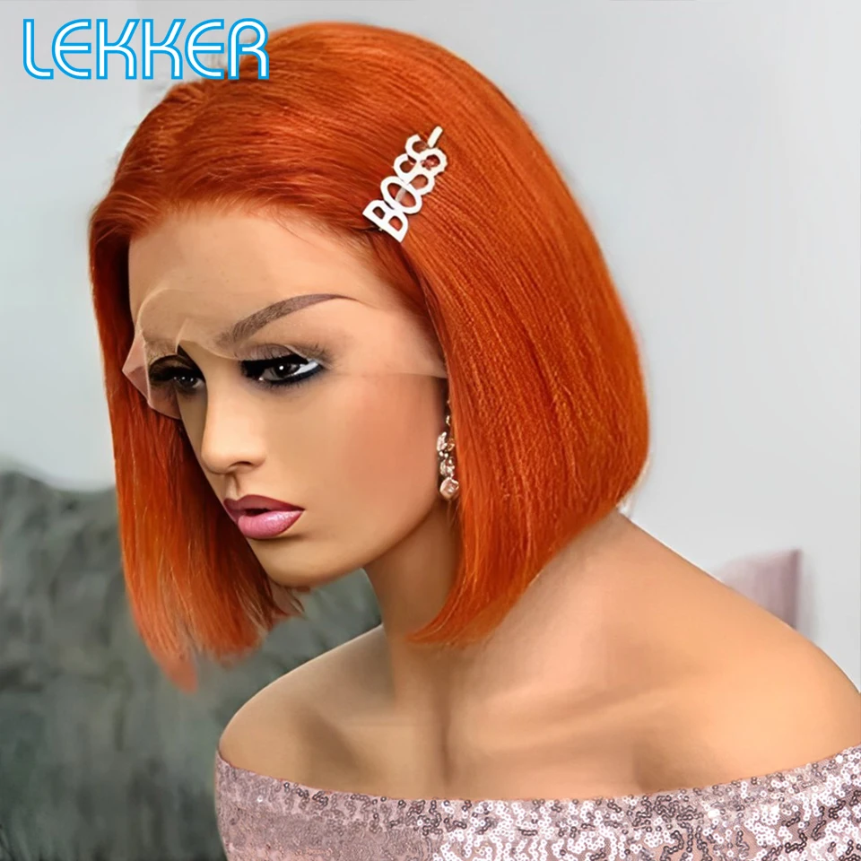 

Lekker Ginger Orange Short Straight Bob 13x6x1 Lace Front Human Hair Wig For Women Brazilian Remy Hair Glueless HD Lace Colored