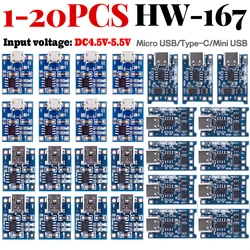 リチウム電池充電器モジュール、保護付き充電ボード、マイクロUSBタイプ-c、tp4056、5v、1a、18650、20-1個