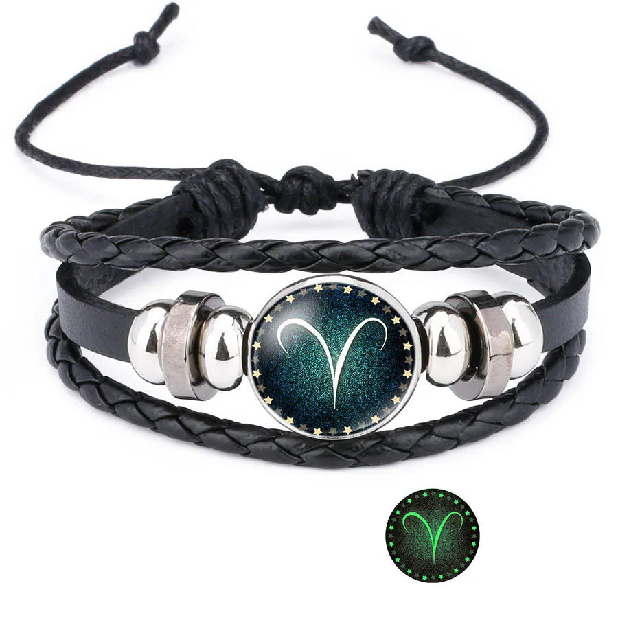 Luminous 12 Constellation Sign Bracelet For Women Men Zodiac Charm Braided Rope Chain Bangle Fashion Birthday Jewelry Gift