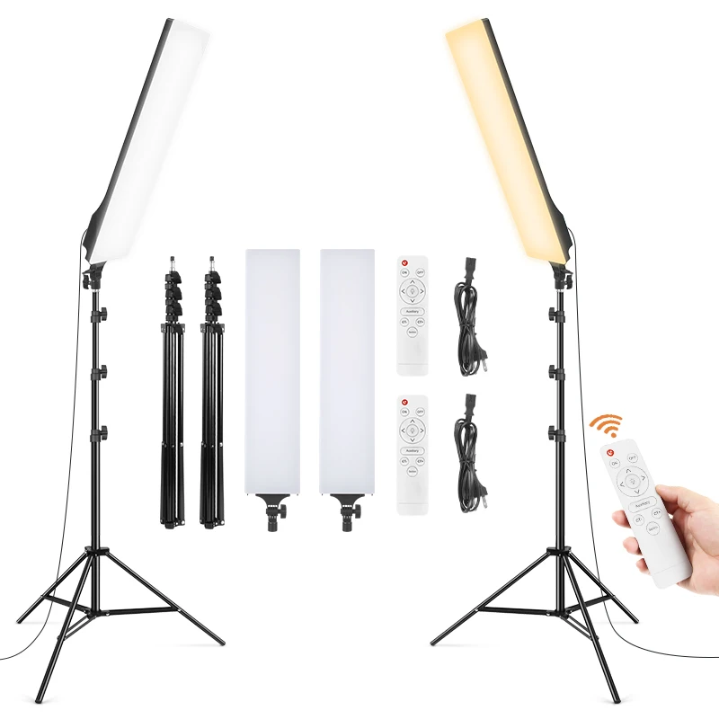 14*72cm Panel Led Photo Video Light, Adjustable 2700-7500k Continuous 180° Rotating Head Light With Remote Control For Studio