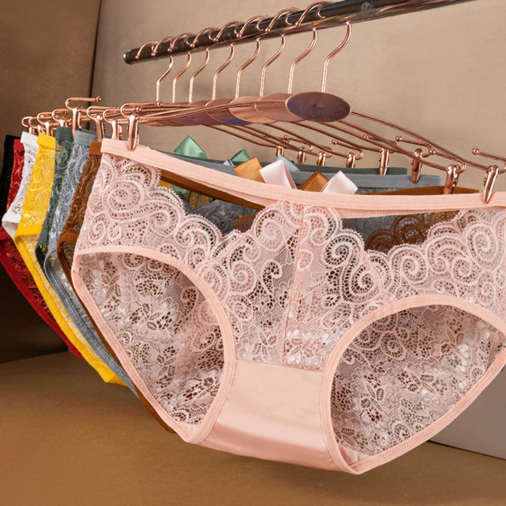 

Lace Bow Women's Underwear Without Any Trace See Through Breathable Lingerie Quick Dry Briefs Hollow Out Solid Color Underpants