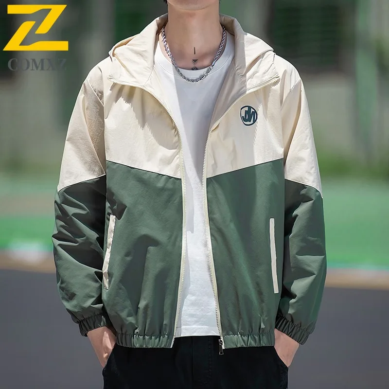 

COMXZ 2025 Men's Waterproof Windproof Stand Collar Jacket Spring Autumn Moisture Wicking Quick Dry Lightweight Hiking Coat