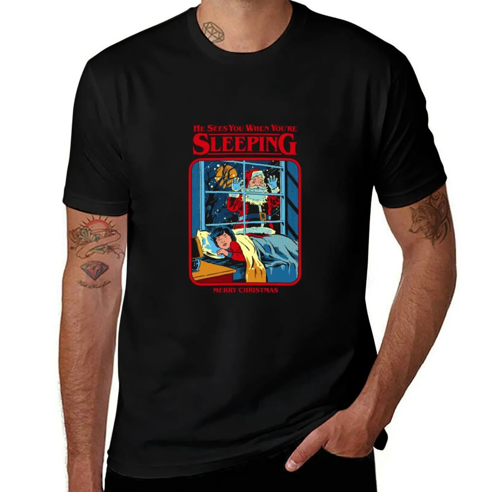 He Sees You When You&x27;re Sleeping T-Shirt Art Pattern Printed Casual Top