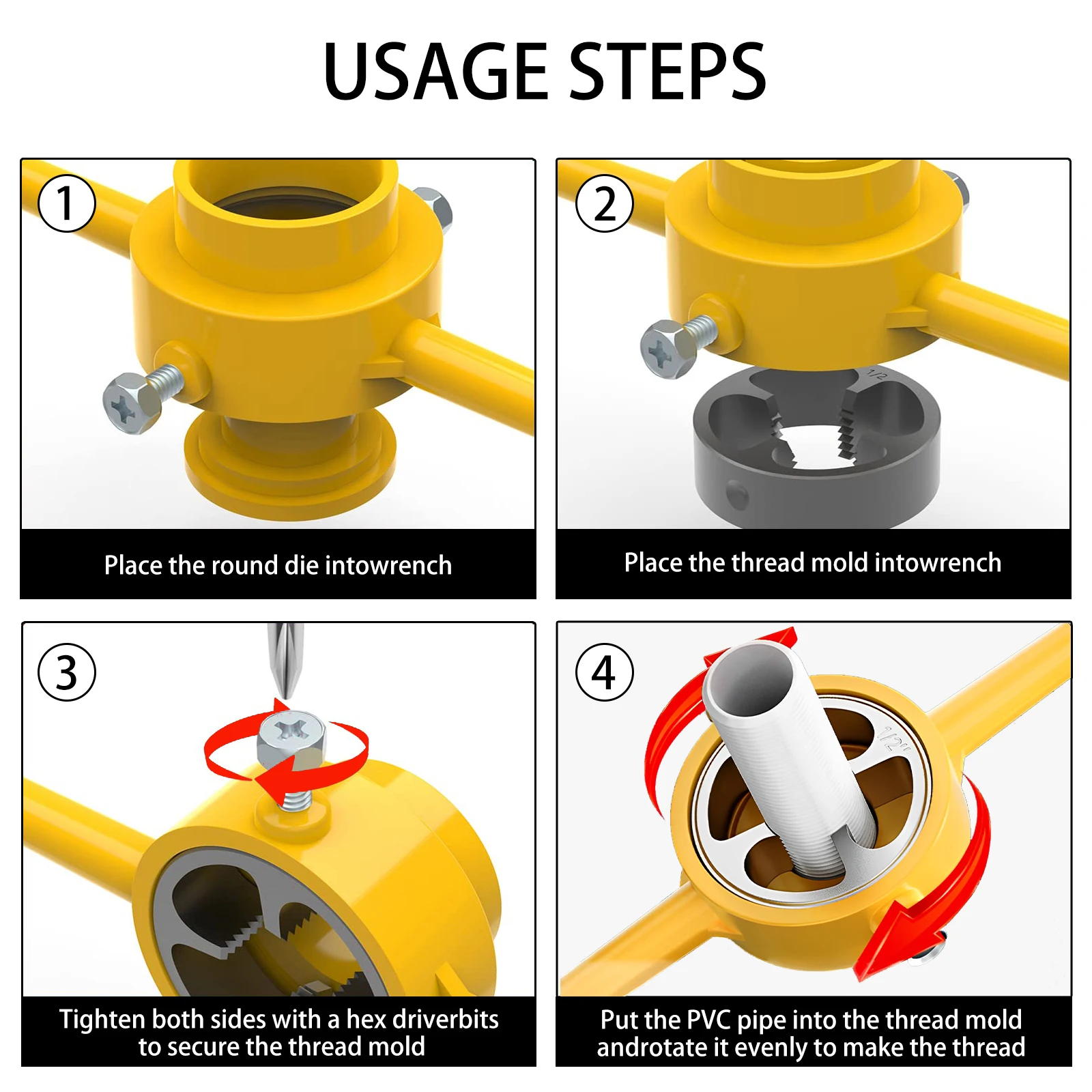 12/6PCS Plastic Pipe Thread Die Kit PVC/NPT Thread Maker 1/2\