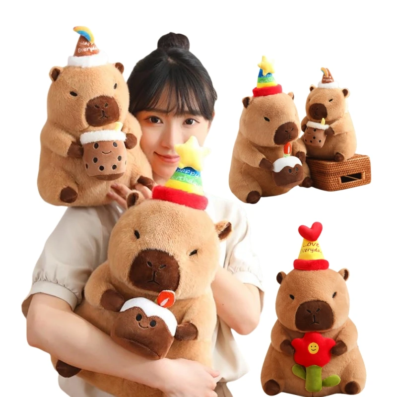 漫画のぬいぐるみ枕,30 cm, 40cm,誕生日の帽子,ミルクティー,カピバラ,超ソフト,面白いおもちゃ,カワイイギフト