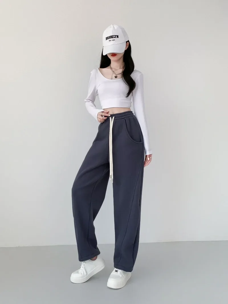 Pantalon de sport décontracté pour femme, survêtement chaud, Baggy, épais, jogging, vêtements de sport, coréen, Y2k, automne et hiver
