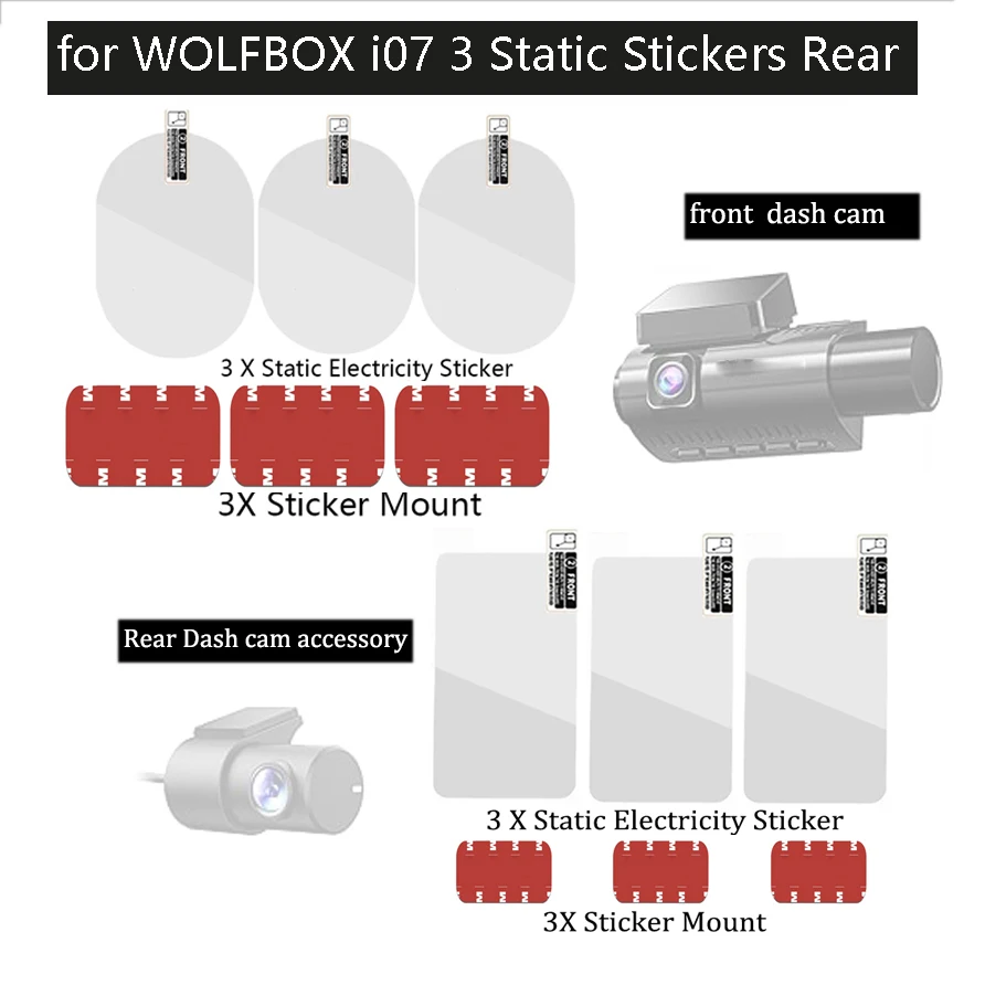 for WOLFBOX i07 3 Channel Dash Cam Static Sticker Sticker for WOLFBOX i07 Rear Dash cam Sticker 3pcs