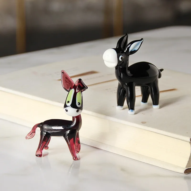 Adorno de burro de cristal hecho a mano, artefacto de animales Burro negro, pieza de decoración de escritorio para el hogar, decoración de figuritas de burro hechas a mano