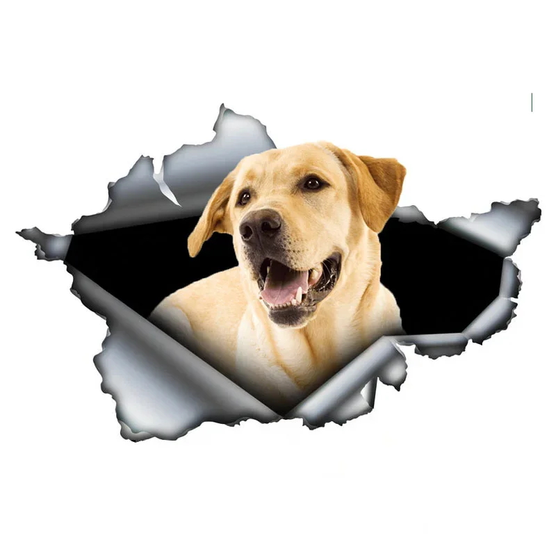 

13cm Cute Yellow Labrador Retriever 3D Torn Car Decals Accessories Stylish, Sunscreen and Waterproof Sticker Custom Stickers PVC