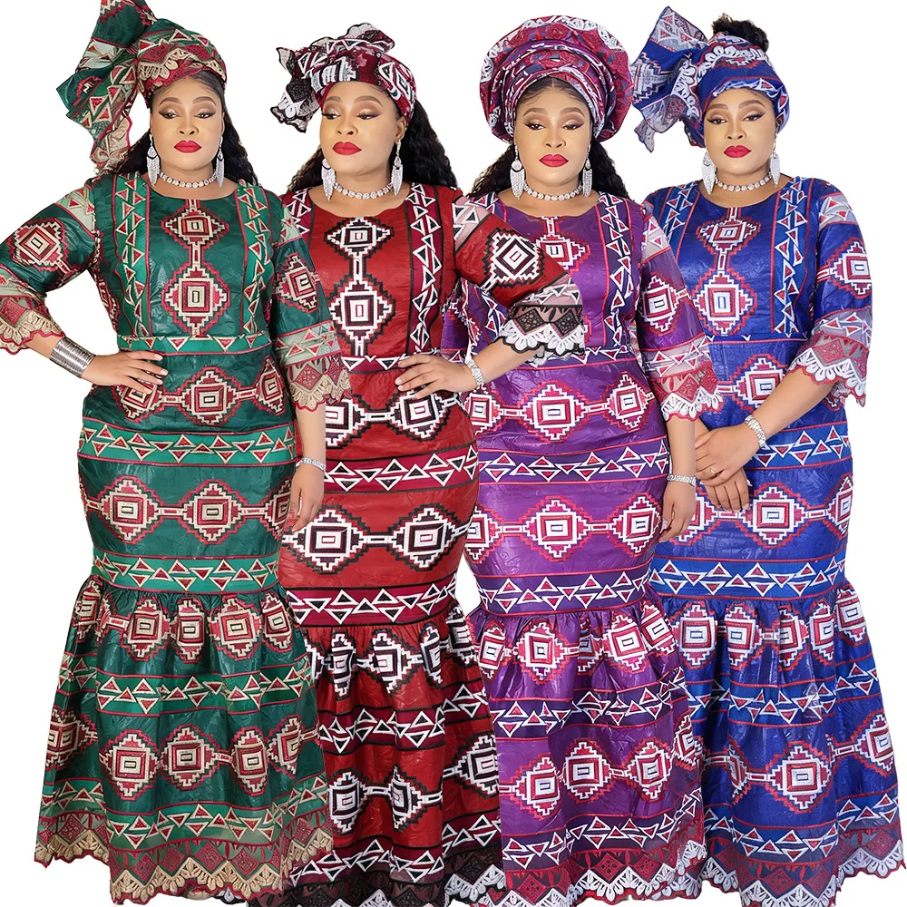 

Plus Size African Clothes for Women 2026 New African Dashiki Ankara Embroidery Robe Bazin Design Wedding Party Dresses