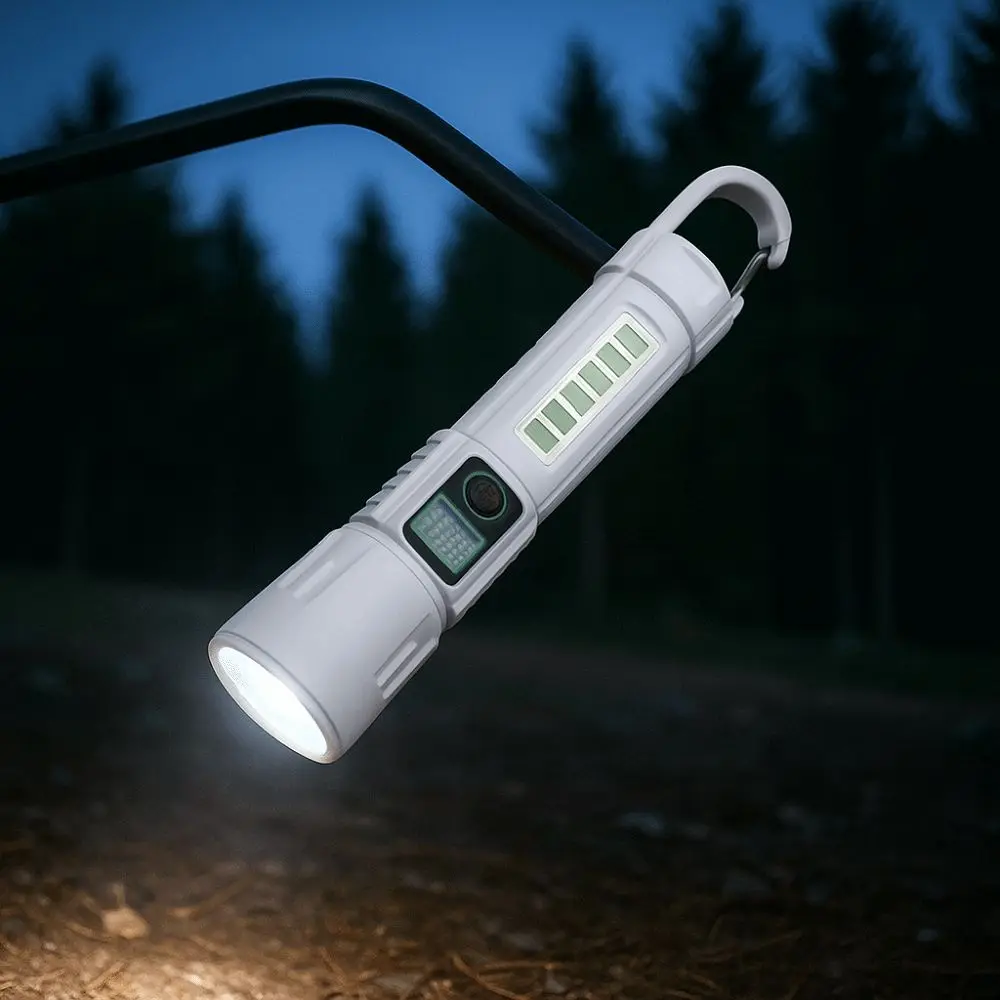 Red Blue Warning Light Zoomable Flashlight Portable Hook Waterproof Rechargeable Flashlight Type-C fast charging