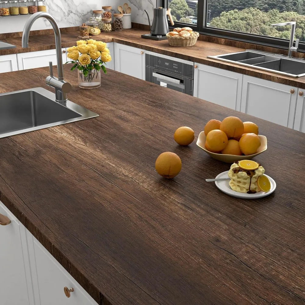 ورق اتصال كونترتوب قابل للتقشير واللصق مقاوم للماء من الخشب البني الريفي العتيق، مقاس 36 × 160 بوصة، لاصق للمطبخ والمنزل