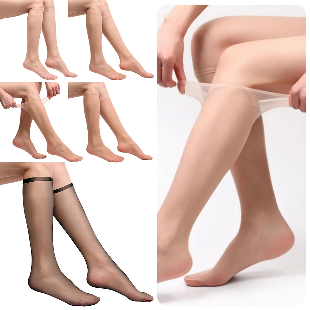 2Pairs لوليتا الحرير جوارب طويلة أبيض أسود اللحم الملونة النساء الجوارب الطويلة أنبوب غير مرئية منتصف طول الفخذ جوارب شبكية