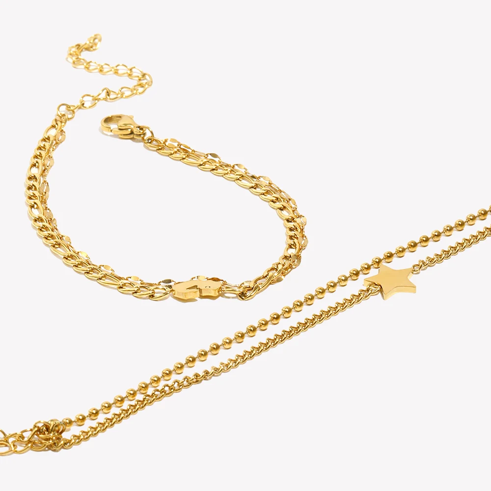 E.B.belle 2024 Popular Wholesale Stainless Steel Double Layer 18K Gold Plated Bracelets For Women Flower Love Heart Bracelet
