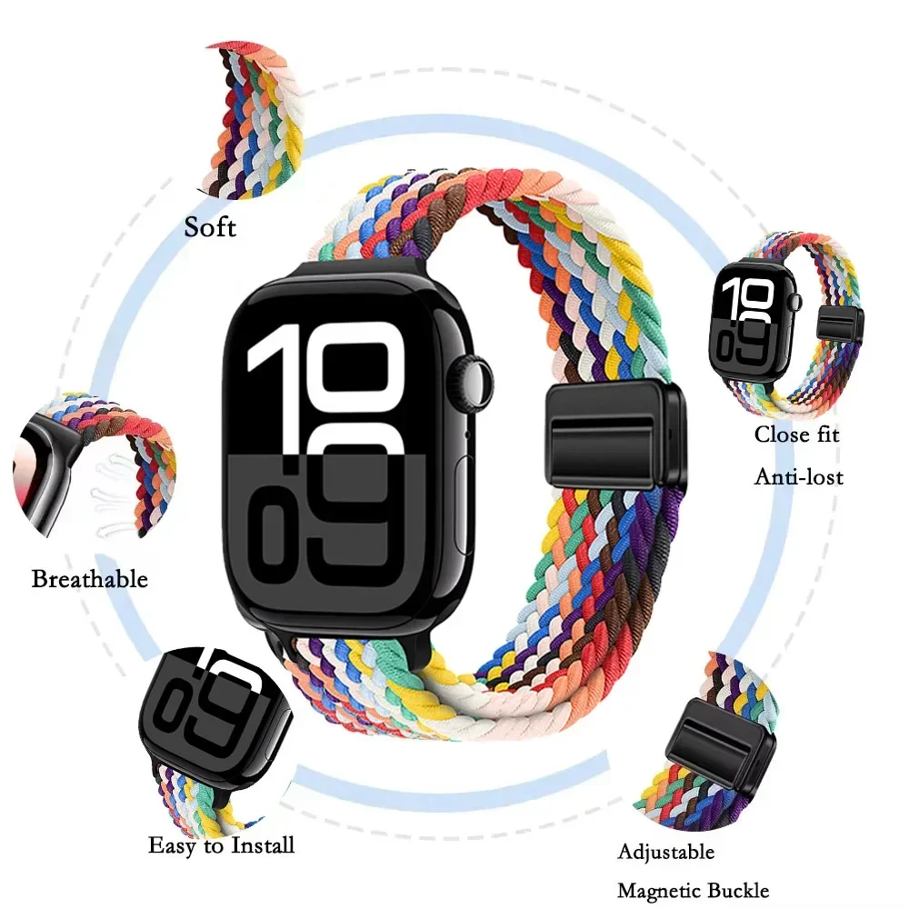 Schlankes geflochtenes Nylonarmband für Apple Watch 10 46 mm 42 mm 9 8 7 SE 6 Ultra 2 49 mm bequemes Armband Band iWatch 45 mm 41 mm 40 44 mm