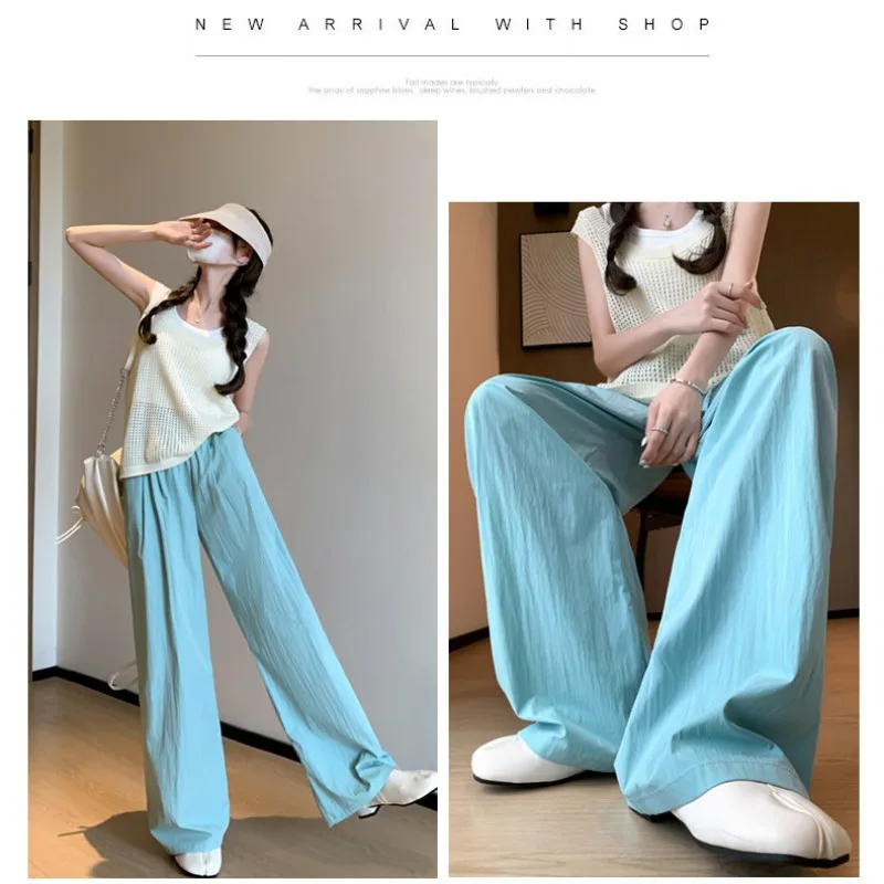 Women's Trousers Ice Silk High Waist Wide Leg Straight Pants Loose Summer Thin Comfort Caaual Fashion Versatile 2024