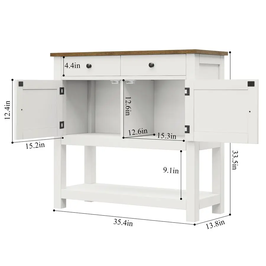 Farmhouse Console Table with 2Door Cabinet amp 2 Drawers, Coffee Bar, Entryway Table with Storage Shelf, Sofa Tables Buffet Side