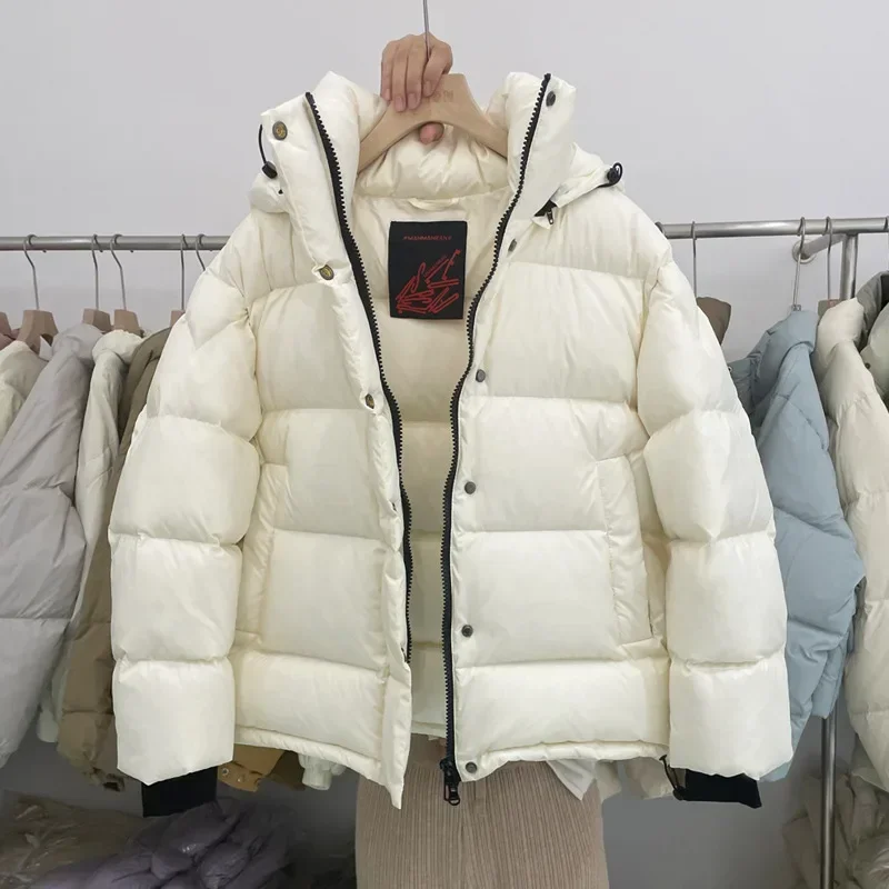 Chaqueta de plumón para mujer, chaqueta con capucha a prueba de viento, holgada y cálida, plumón de pato blanco, para ir al trabajo, invierno, 2025
