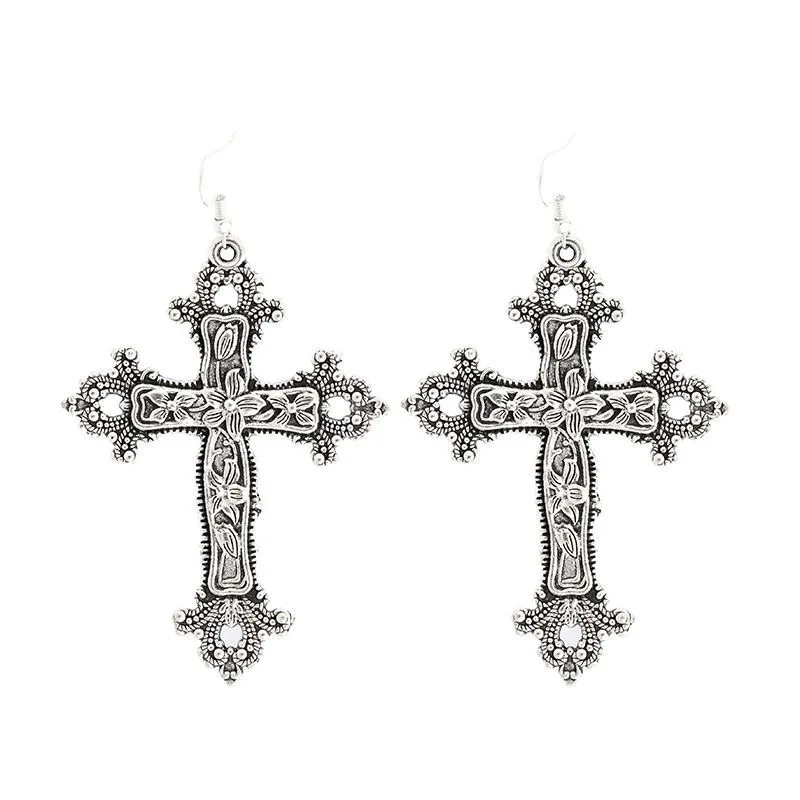 Gotische Blumen-Großkreuz Y2K Damen Creolen Halloween Hexerei Kruzifix Ohrringe Ästhetischer Boucle Oreille Schmuck – Detail 10