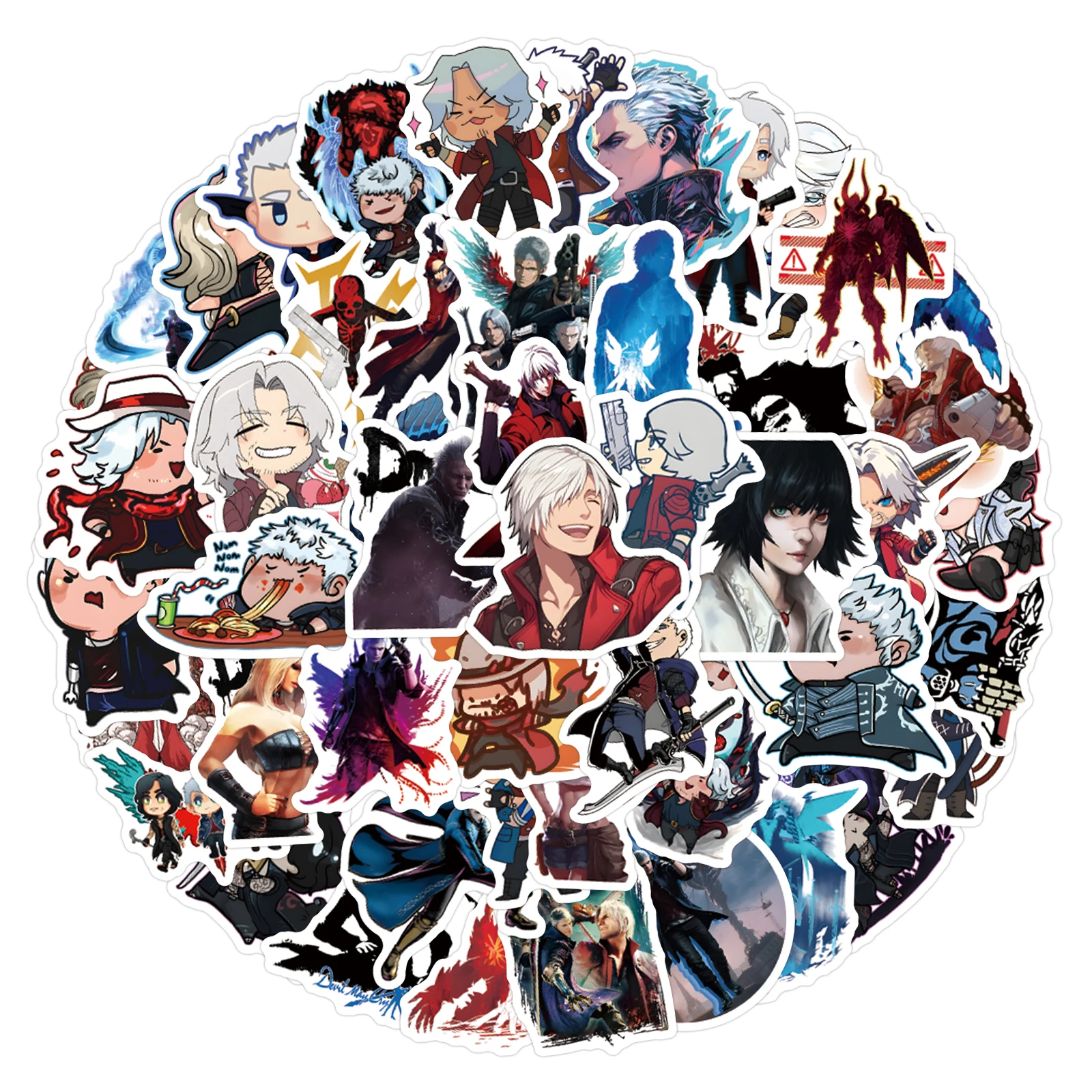 2025 nuevo 63 Uds juego de dibujos animados Anime Devil May Cry DIY pegatinas impermeables para teléfono móvil