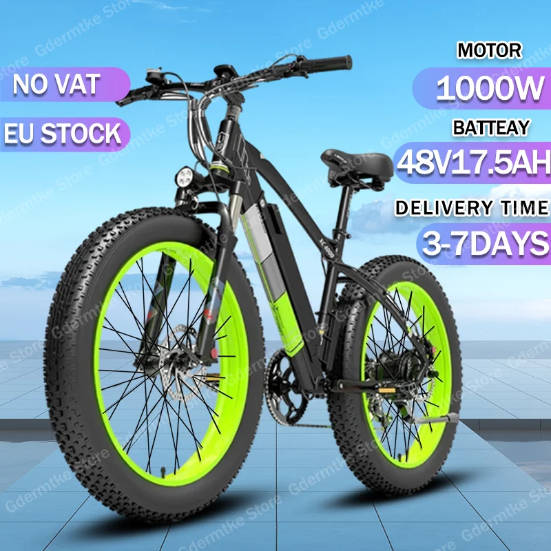 Electric Bike 1000W Motor 48V17.5AH Removable Waterproof Lithium Battery 7-speed Electric Bicycle Adult 26-inch Fat Tire E Bike