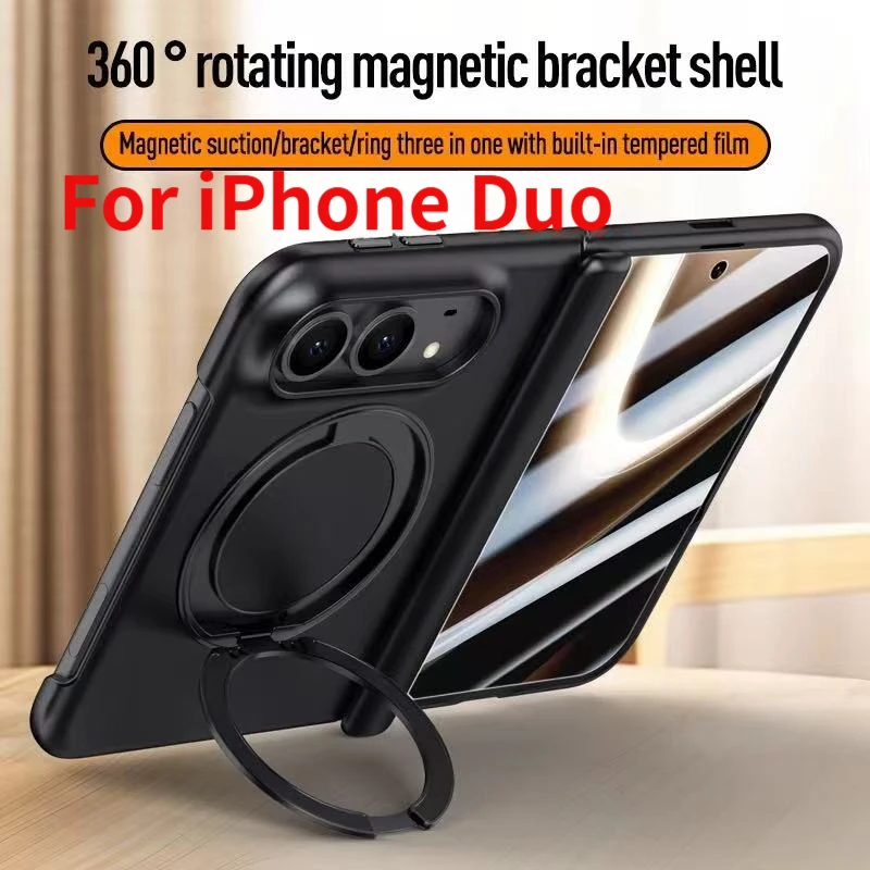 Luxury 360 Rotate Magsafe Magnetic Bracket Case for iPhone Duo Fold Cover with High Definition Privacy Screen Protector