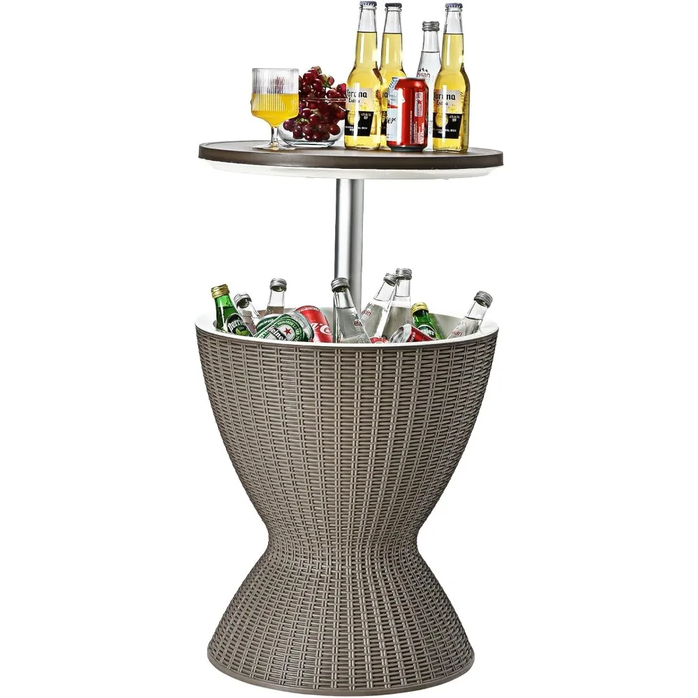 

Bar Table, 8 Gallon Beer and Wine Cooler, Rattan Style Patio Bar Tables, Height Adjustable, 3-in-1 Ice Cooler with Drainage Plug