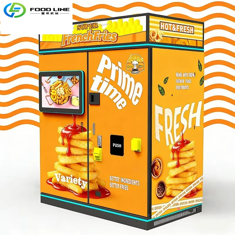 Customize Chicken French Fries Potato Plantain Chips Vending Machine 20-150 Pcs Capacity 600W 22-inch Touch Screen AC 110-240V