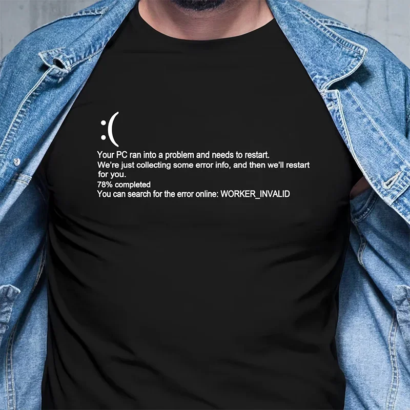 Funny Blue Screen Of Death BSOD Crash Nerd Computer Costume Tops T-Shirts Camisa New Coming Men T Shirt Man Camisa Cotton tshirt