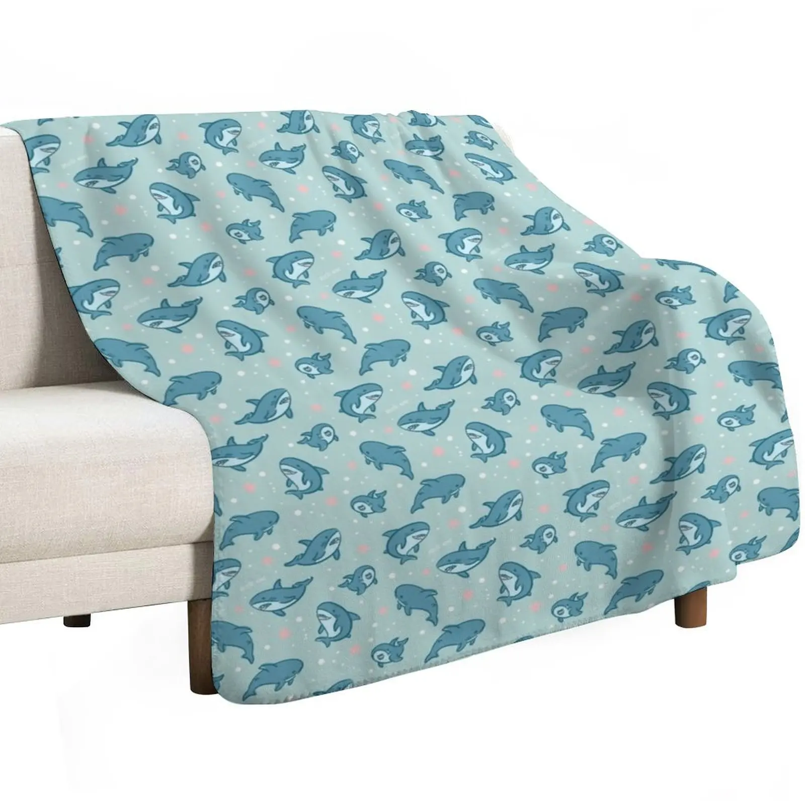 Brucie Blahaj shark under the sea pattern (Teal) Throw Blanket Stylish Couch Blanket for Home Living Room