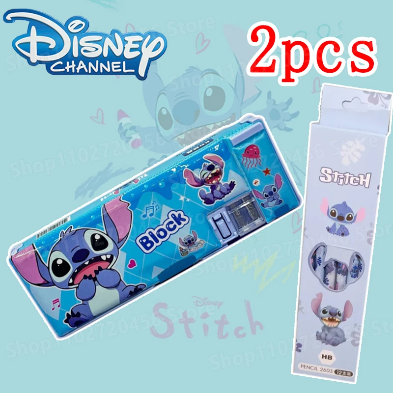 Disney Cartoon Lilo & Stitch Dwuwarstwowe pudełko na artykuły papiernicze Kawaii Fashion Student Wielofunkcyjne pudełko na długopisy o dużej