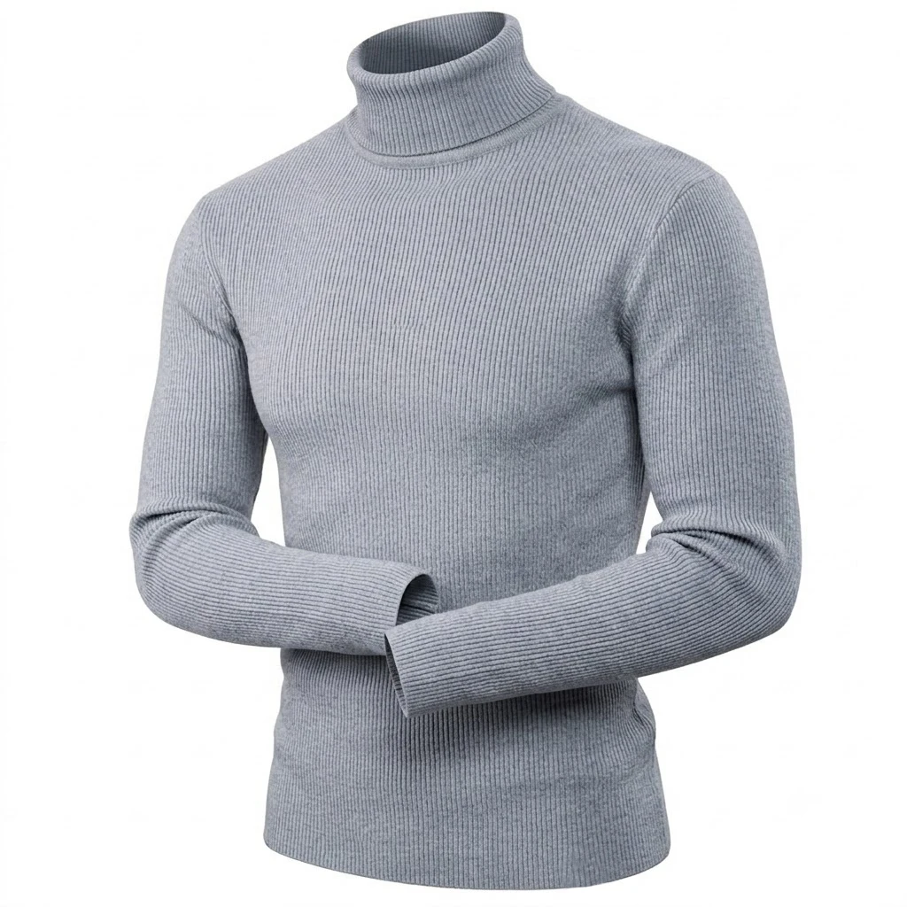 Neuer Herren-Rollkragenpullover Einfarbiger Gestrickter Pullover Hochgeschlossener Warmer Lässiger Sweater Herren Winter Outdoor Strickmantel Oberteil – Detail 4