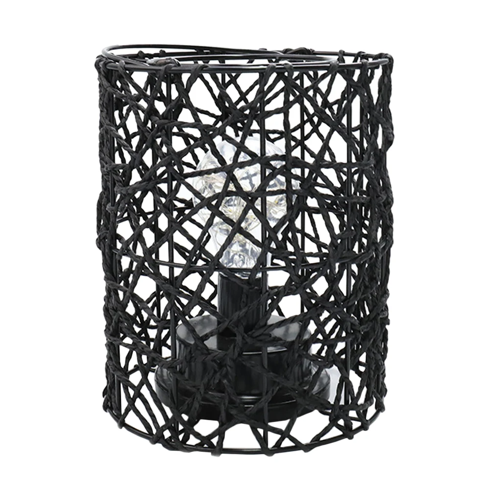 

1pc Desk Lamp Vintage Home Decor Small Nightstand Nordic Style Table Wrought Iron Rope Lamps Rustic Woven Retro Lighting
